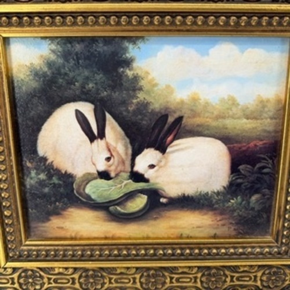 Cedar Creek Collection Rabbit Painting P. Rolence Ornate Gold Frame 16x14 - Picture 2 of 8
